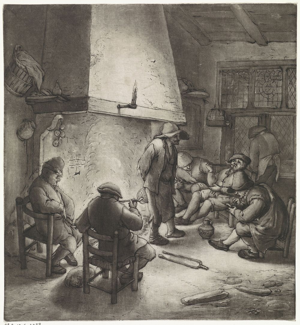 Rokende boeren bij een schouw (1778 - 1838) by Anthonie van den Bos and Adriaen van Ostade