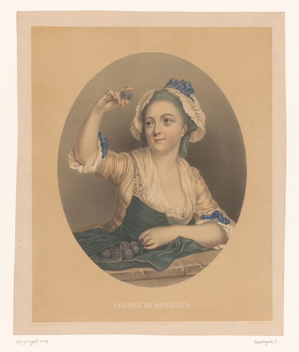 Jonge vrouw met pruimen (in or after 1839 - in or before 1857) by Célestin Deshayes, Jean Baptiste Greuze, Joseph Rose…