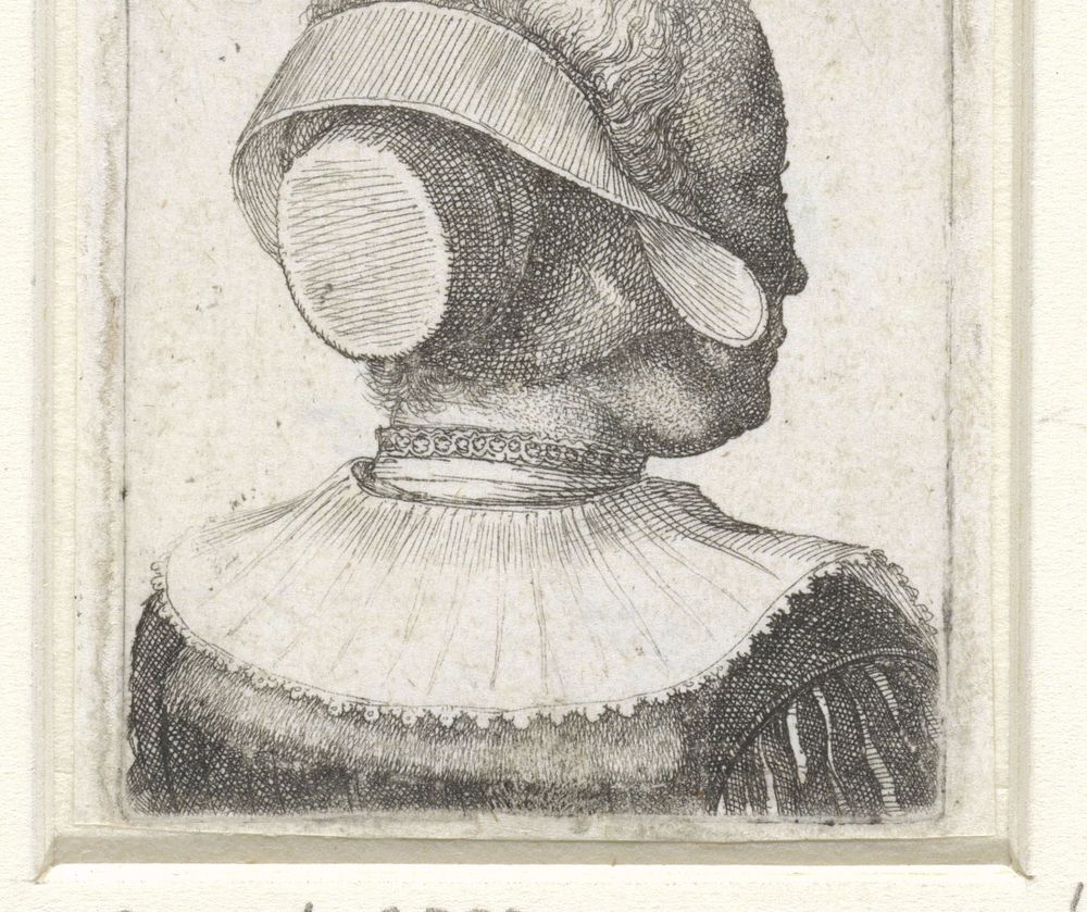 Vrouw met een hoofdkapje van achter gezien (1636) by Wenceslaus Hollar