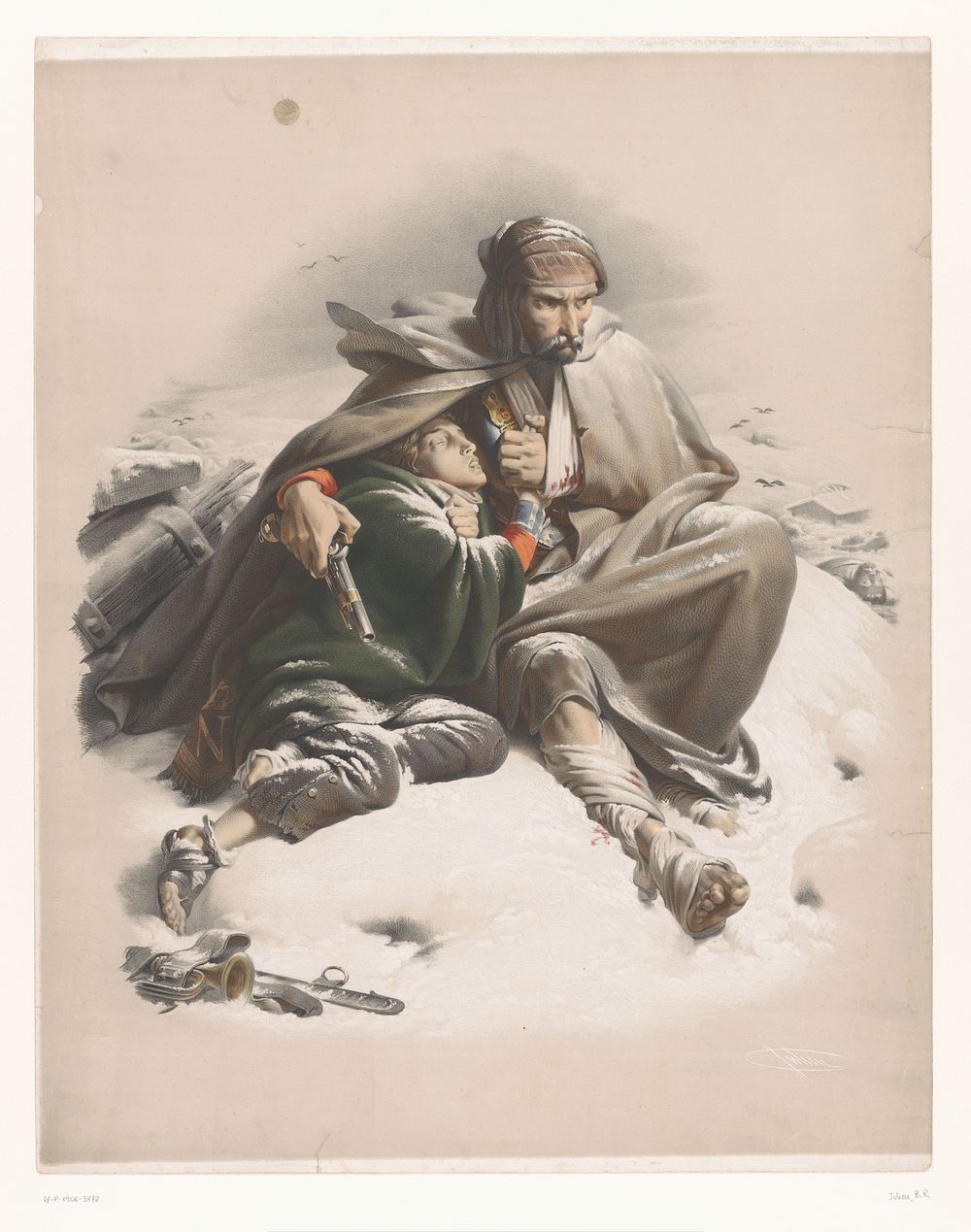 Gewonde soldaten in een winterlandschap (1812 - 1871) by Bernard Romain Julien