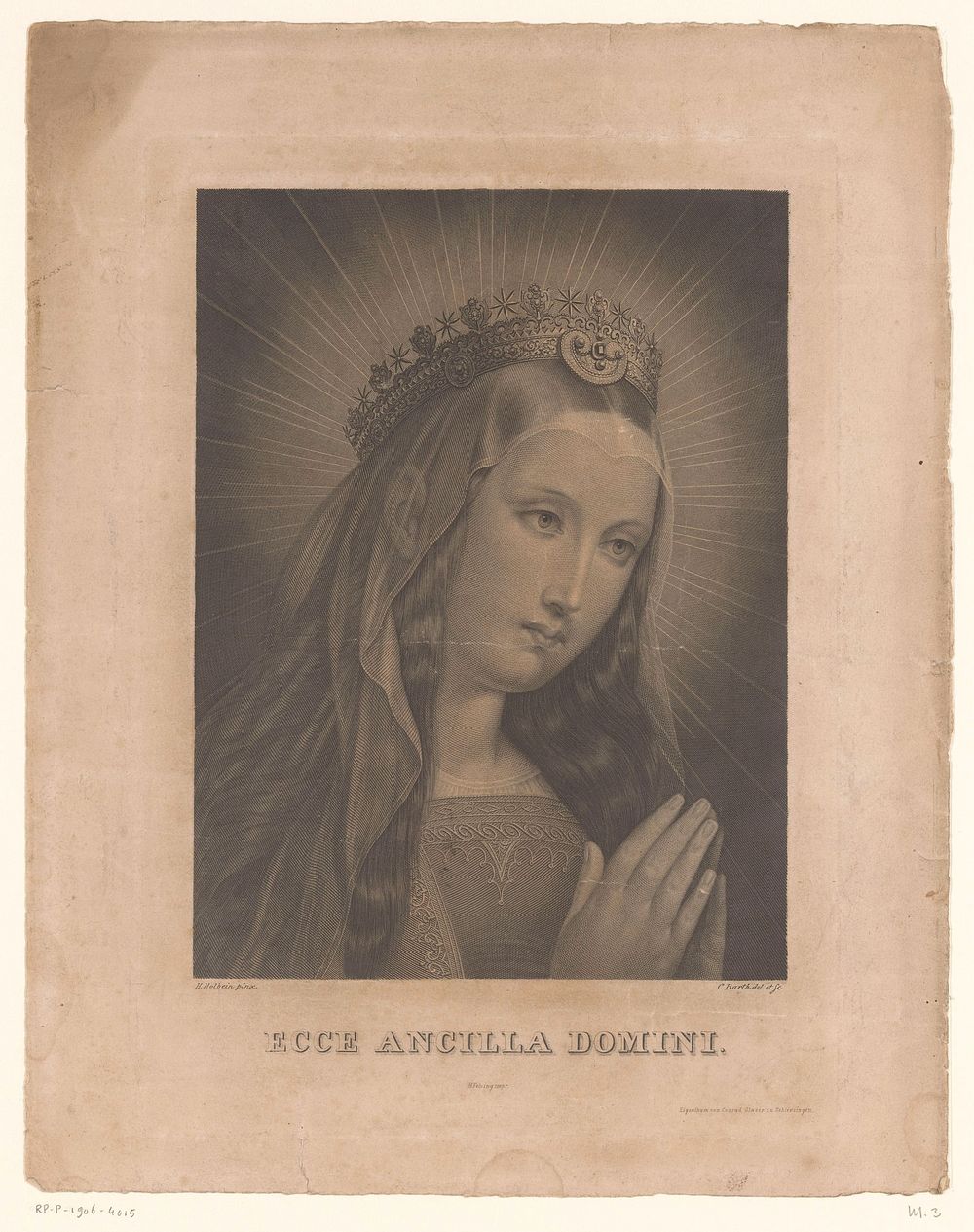Maria in biddende houding (1833 - 1853) by Karl Barth, Karl Barth, Hans Holbein II, Johann Heinrich Felsing and Conrad Glaser