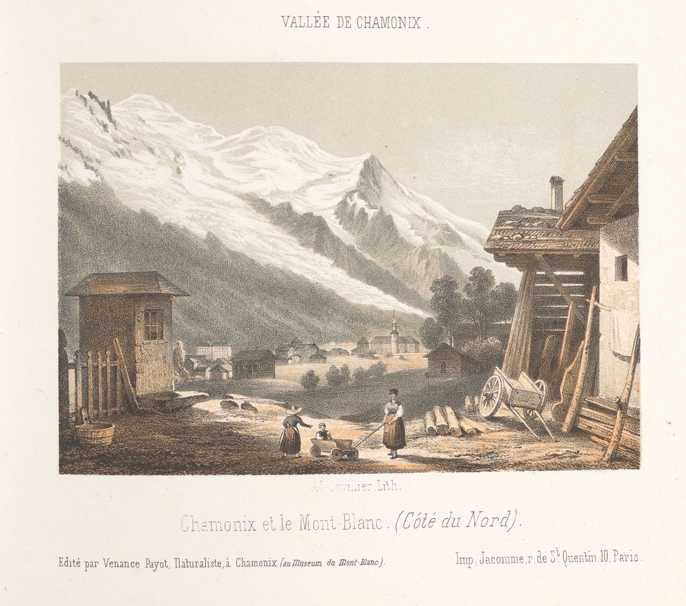 Zicht op de vallei van Chamonix vanaf de pas Les Montées (1858) by Ad Cuvillier, François Louis Cattier and Venance Payot