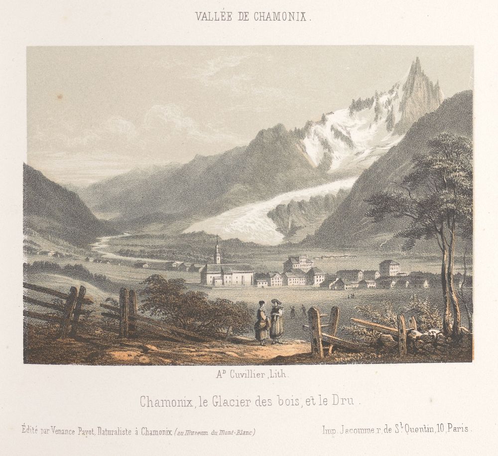 Zicht op de Aiguille de Bionnassay met gletsjer (1858) by Ad Cuvillier, François Louis Cattier and Venance Payot