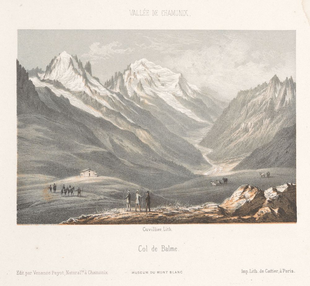 Zicht op het dorp Les Planards op de weg naar Montenvers (1858) by Ad Cuvillier, Jacomme and Cie and Venance Payot