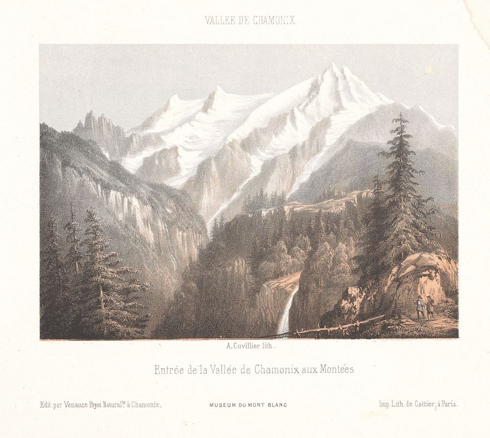 Zicht op Chamonix met de gletsjer Mer-de-Glace en de Aiguille du Dru (1858) by Ad Cuvillier, Jacomme and Cie and Venance…