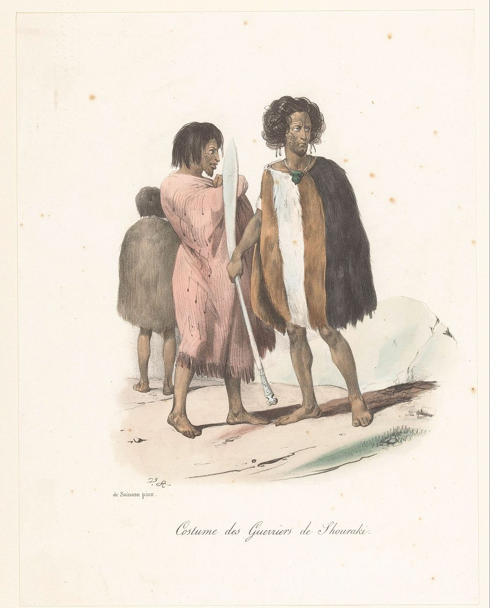 Kleding van de krijgers van Shouraki (Nieuw-Zeeland) (1830 - 1835) by Victor Adam, Louis Auguste de Sainson, Lemercier and…