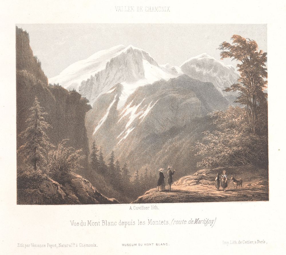 Zicht op de gletsjer Mer-de-Glace (1858) by Ad Cuvillier, François Louis Cattier and Venance Payot
