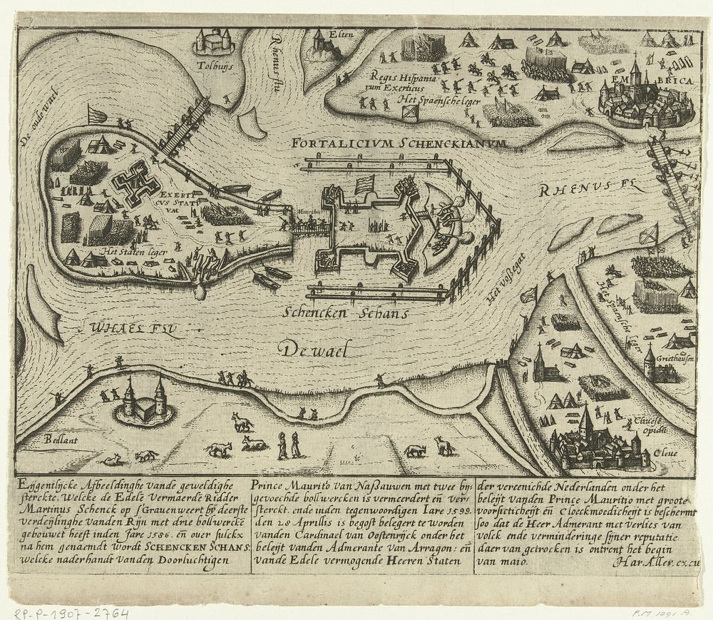 Beleg van Schenkenschans door de Spanjaarden, 1597 (1599) by anonymous, Lambert Cornelisz, Frans Hogenberg and Herman…