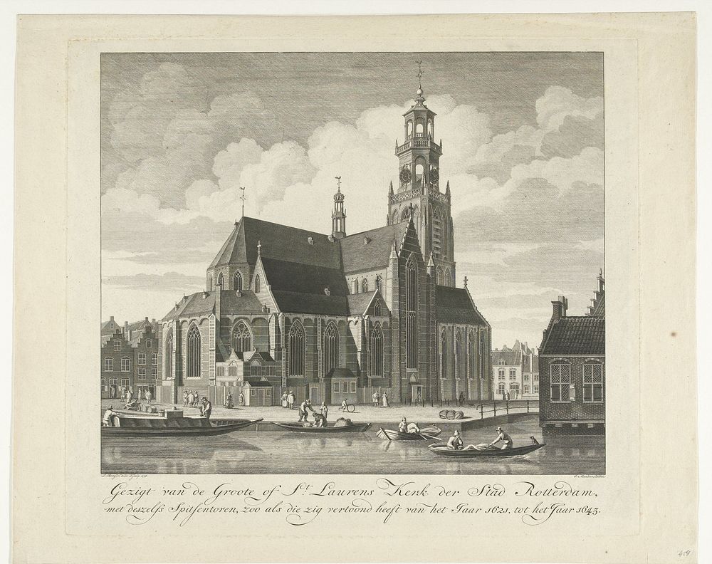 Stadsgezicht met Grote of Laurenskerk te Rotterdam (1776) by Leendert Brasser, Leendert Brasser and Gerrit Manheer