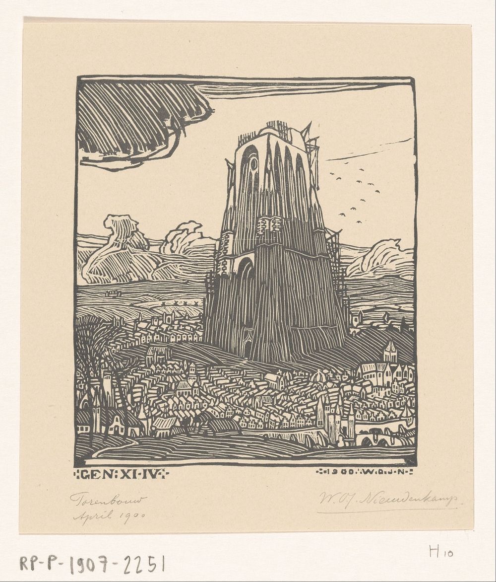 Bouw van de toren van Babel (1900) by Wijnand Otto Jan Nieuwenkamp