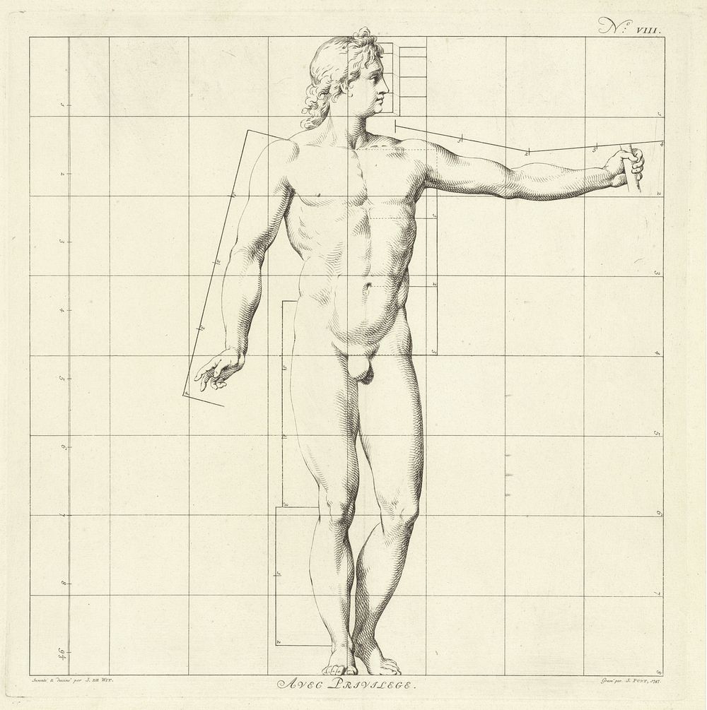 Proportiestudie van het lichaam van Apollo Belvedere (1747) by Jan Punt and Jacob de Wit