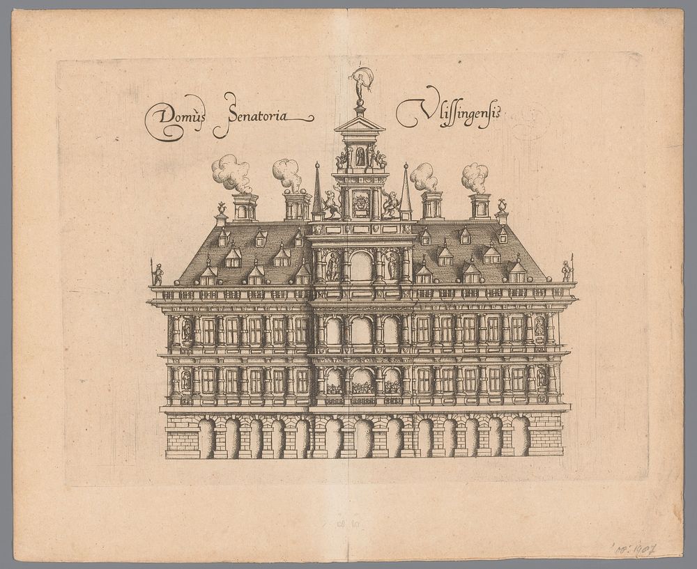 Gezicht op het Oude Stadhuis te Vlissingen (1612) by anonymous and Willem Janszoon Blaeu