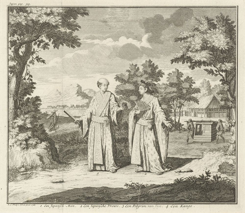 Landschap met een Japans paar (1728) by Jan Caspar Philips and Jan Caspar Philips