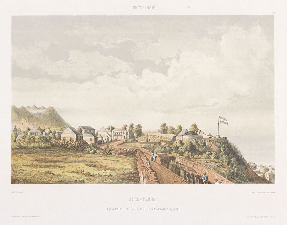 Gezicht op het fort Oranje en De Krater op Sint Eustatius (1860 - 1862) by jonkheer Jacob Eduard van Heemskerck van Beest…