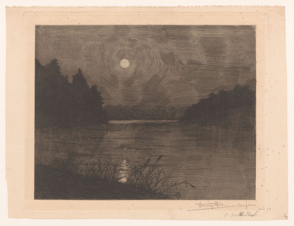 Maneschijn op een meer omringd door bomen (1893) by Herman Boulenger