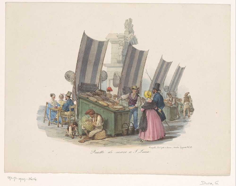 Zeevruchtenkraam op markt (1815 - 1878) by Gaetano Dura and Gatti and Dura