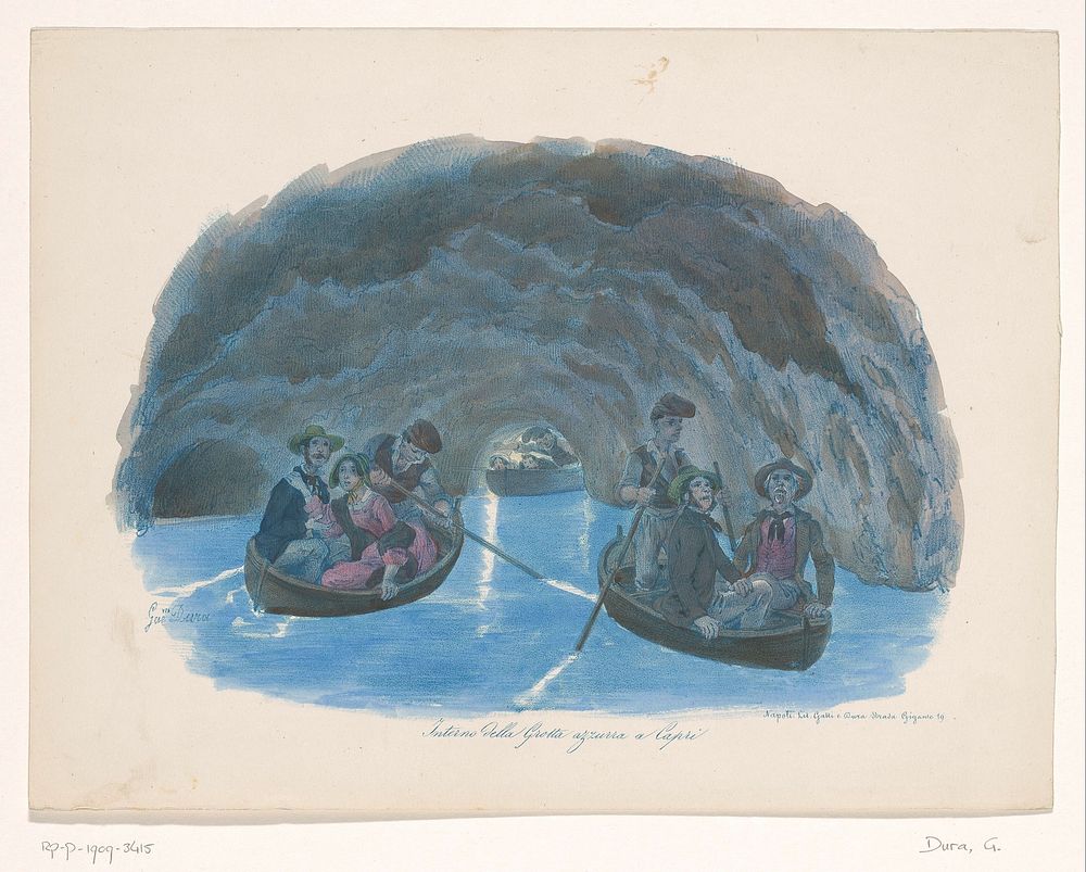 Figuren op roeiboten in de Blauwe Grot op Capri (1815 - 1878) by Gaetano Dura and Gatti and Dura