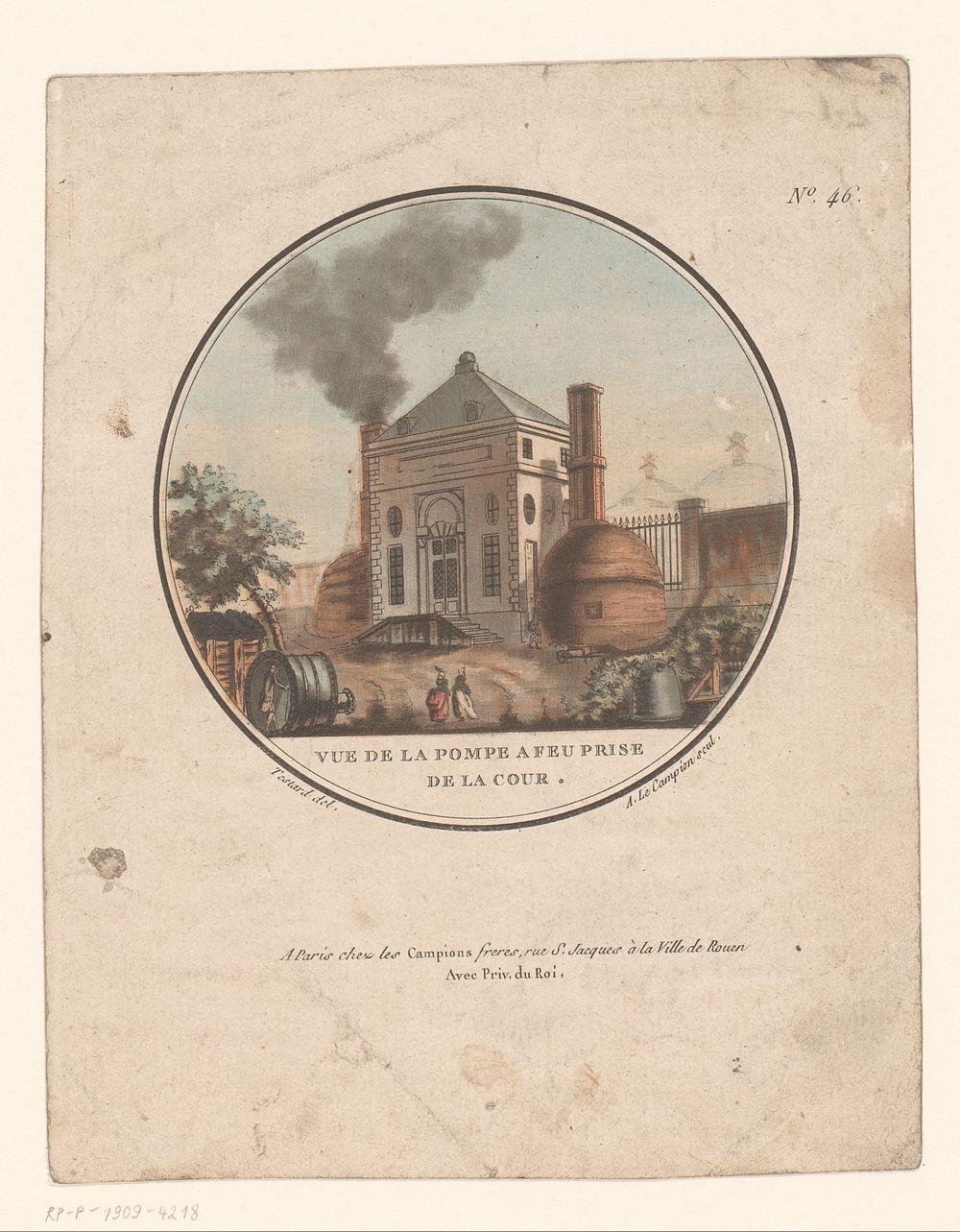 Gezicht op een huis met rookpluim (c. 1788) by Joseph Alexandre Le Campion, Jean Testard, Le Campion Frères and Lodewijk XVI…