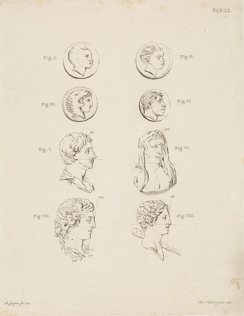 Studie van verschillende klassieke koppen (1785) by Reinier Vinkeles I and Petrus Camper