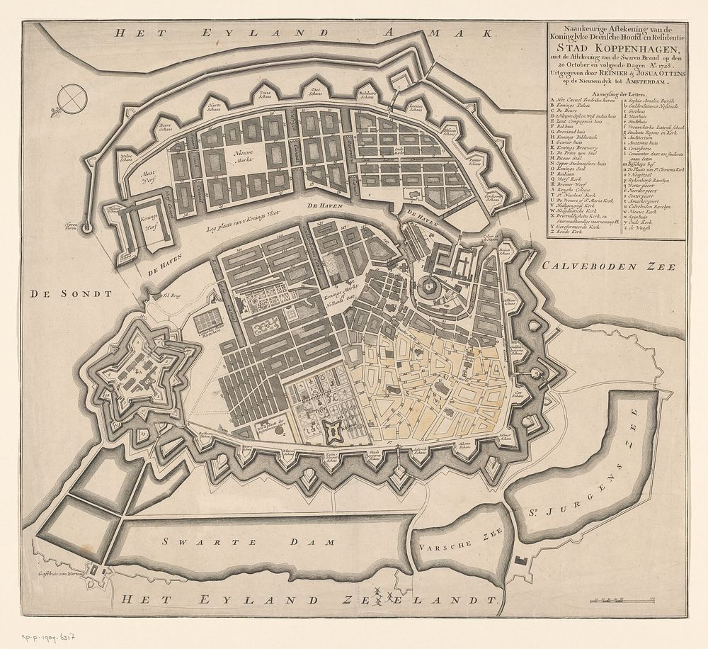 Plattegrond van Kopenhagen (after c. 1728) by anonymous and Reinier Ottens I  and Josua