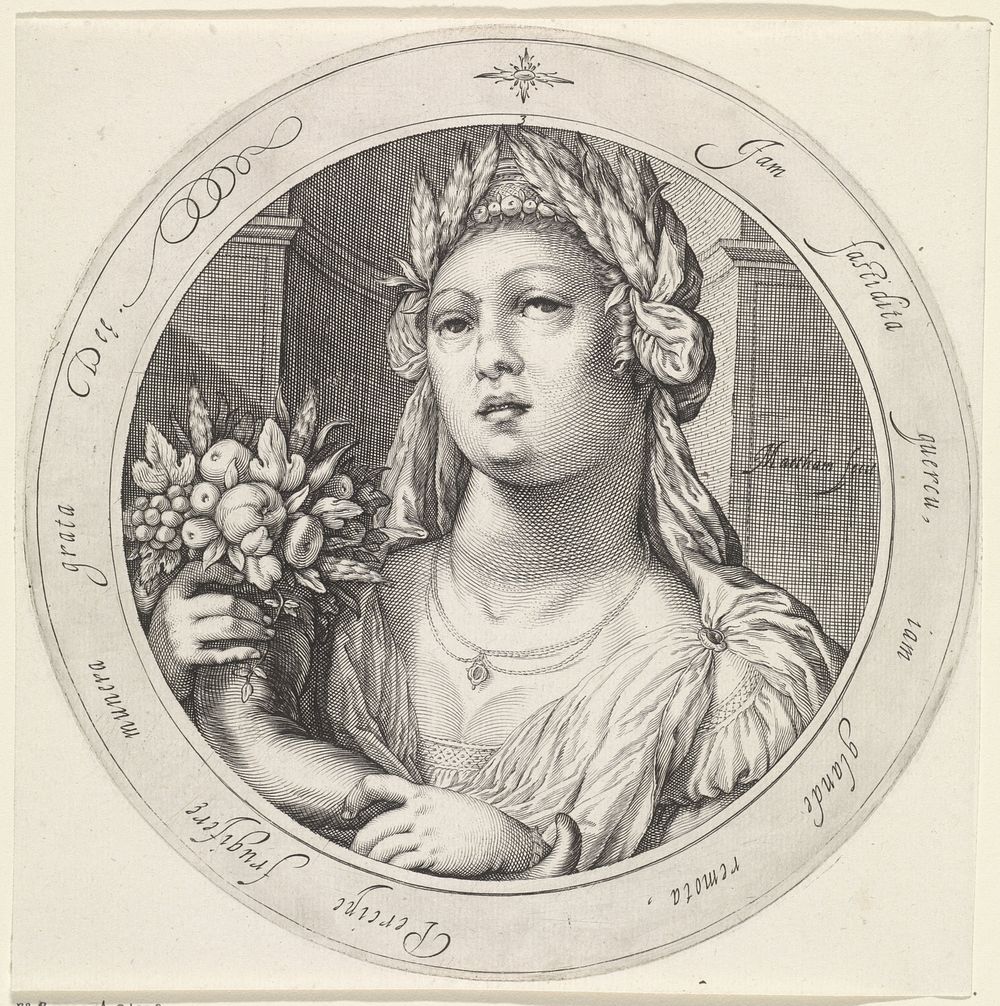 Ceres met cornucopia (1599 - 1600) by Jacob Matham and Jacob Matham