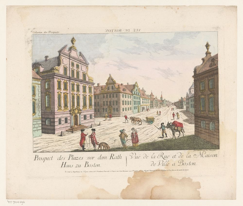 Gezicht op het Stadhuis te Boston (1755 - 1779) by Kaiserlich Franziskische Akademie, Franz Xaver Habermann and Jozef II…