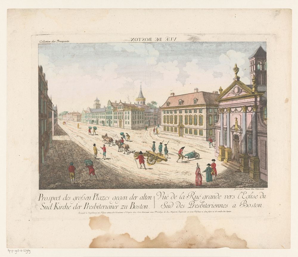 Gezicht op de South Presbyterian Church te Boston (1755 - 1779) by Kaiserlich Franziskische Akademie, Franz Xaver Habermann…