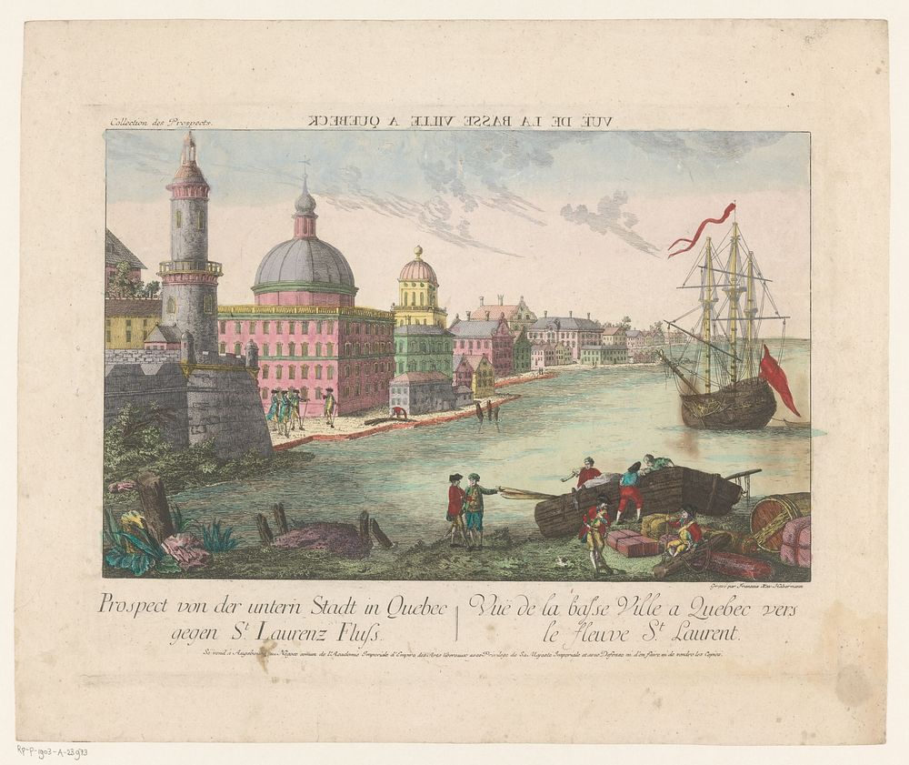 Gezicht op Québec vanuit de Saint Lawrencebaai (1755 - 1779) by Kaiserlich Franziskische Akademie, Franz Xaver Habermann and…