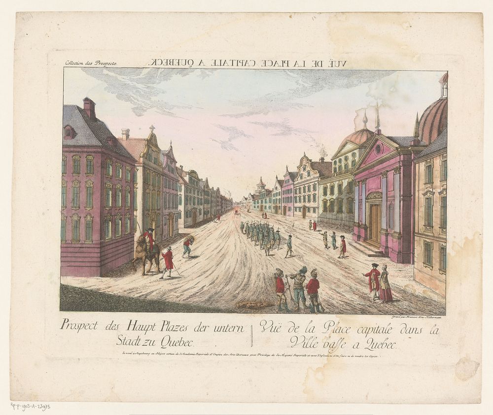 Gezicht op de hoofdstraat te Québec (1755 - 1779) by Kaiserlich Franziskische Akademie, Franz Xaver Habermann and Jozef II…