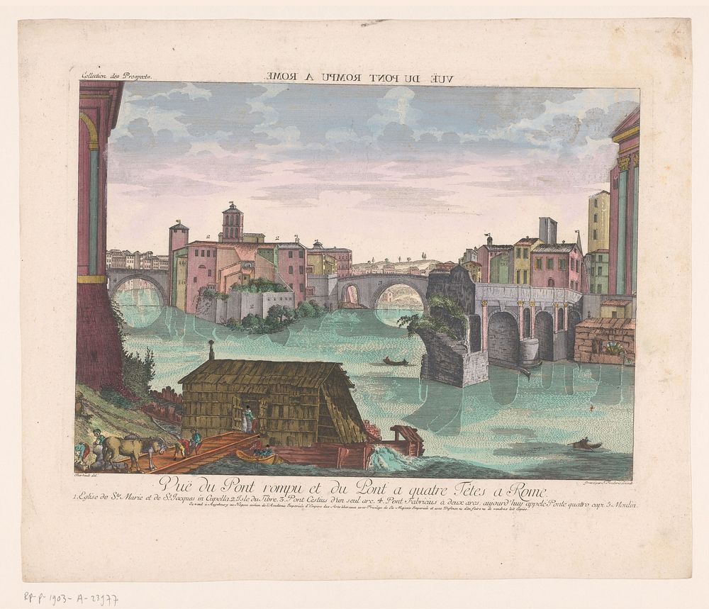Gezicht op het Tibereiland te Rome (1755 - 1779) by Kaiserlich Franziskische Akademie, Balthasar Friedrich Leizel, Jean…