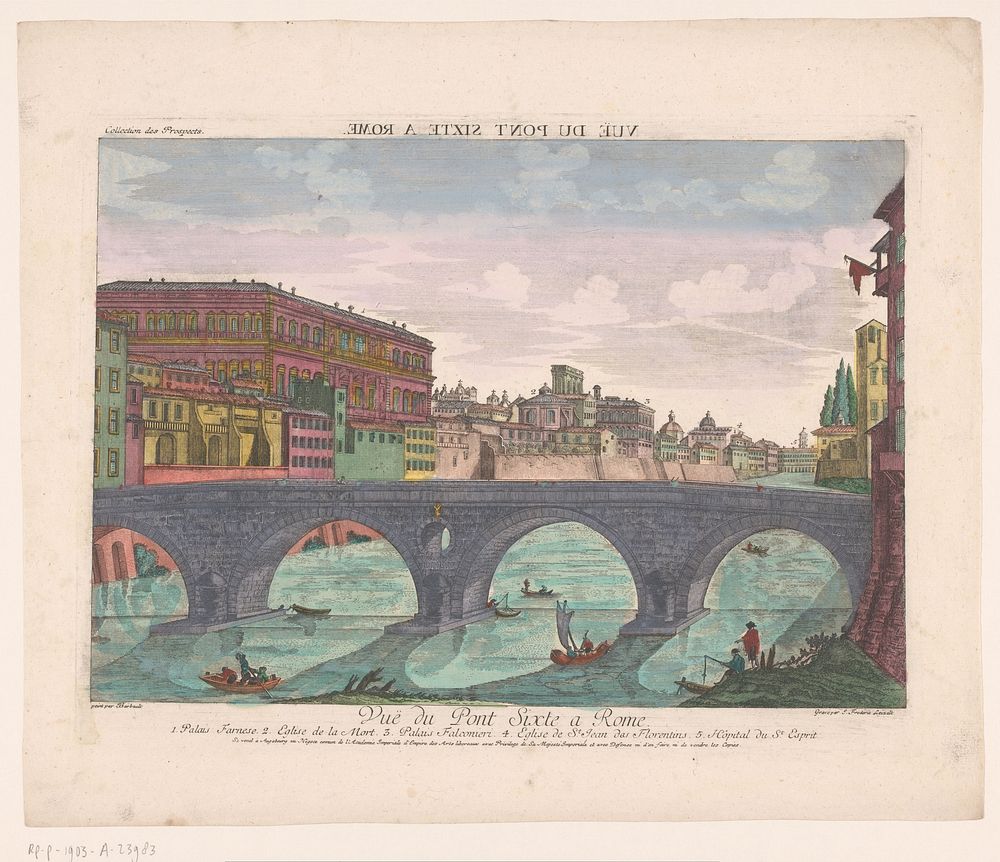 Gezicht op de Ponte Sisto te Rome (1755 - 1779) by Kaiserlich Franziskische Akademie, Balthasar Friedrich Leizel, Jean…