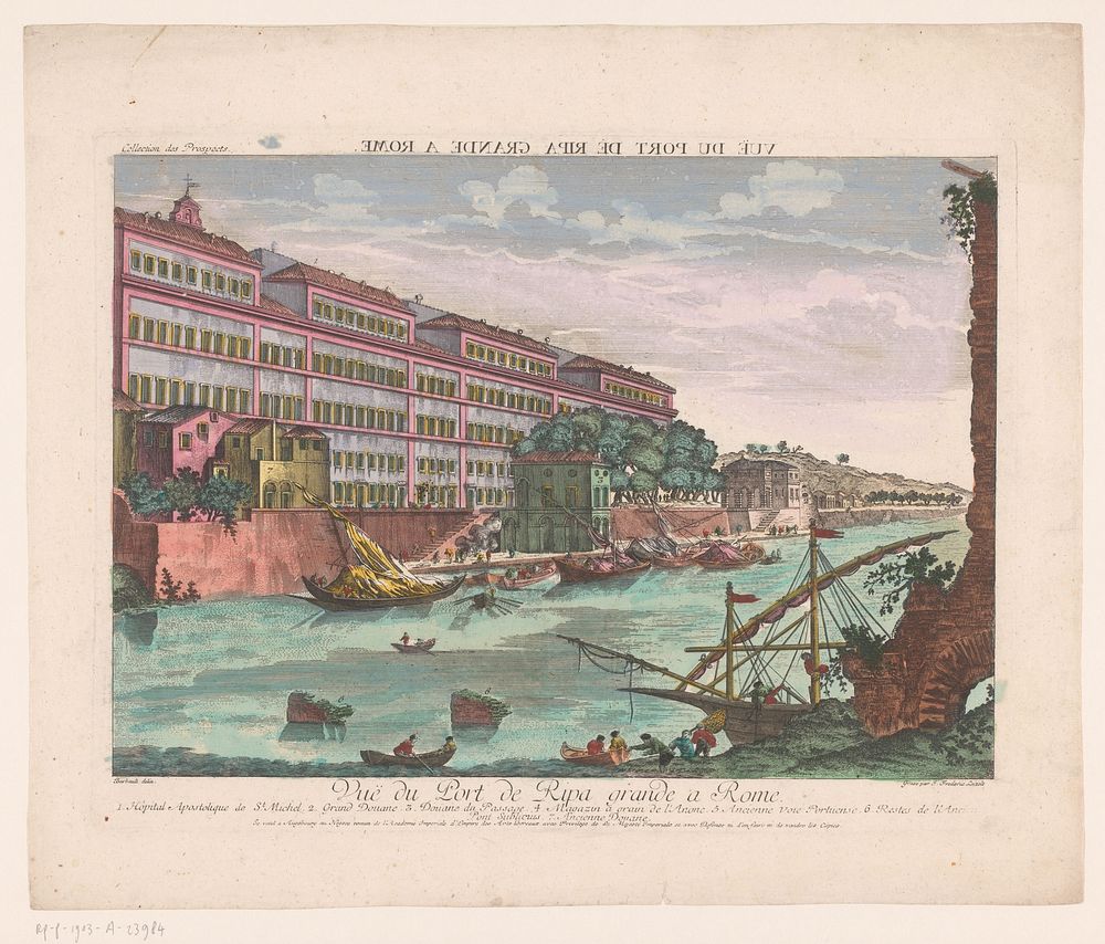 Gezicht op de Porto di Ripa Grande te Rome (1755 - 1779) by Kaiserlich Franziskische Akademie, Balthasar Friedrich Leizel…