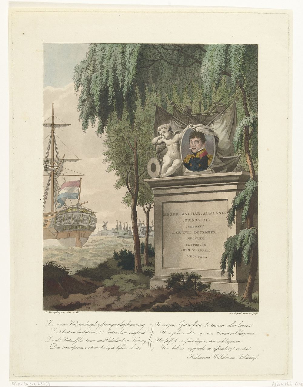 Gedenkteken voor Hendrik Zacharias Alexander Guinoseau met portret (1816 - 1822) by Jan Willem Caspari, Jan Kamphuijsen, Jan…