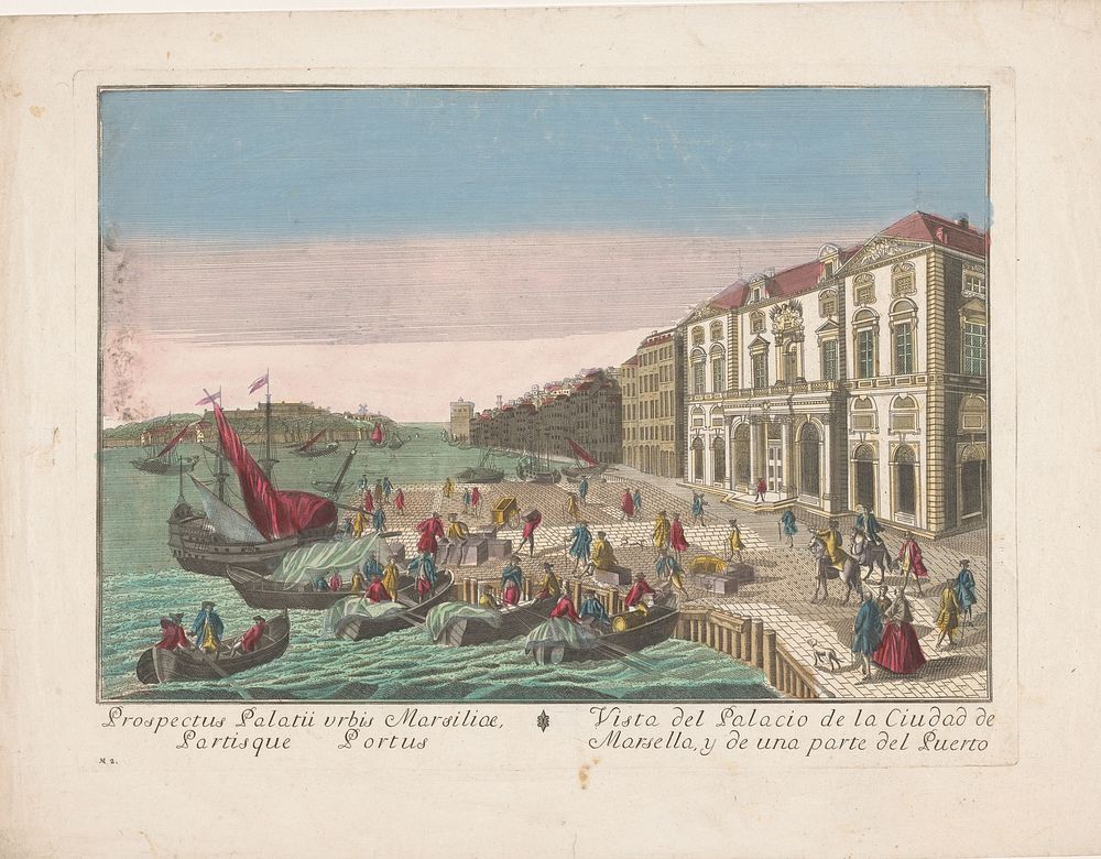 Gezicht op het Stadhuis en de haven te Marseille (1700 - 1799) by familie Remondini and anonymous