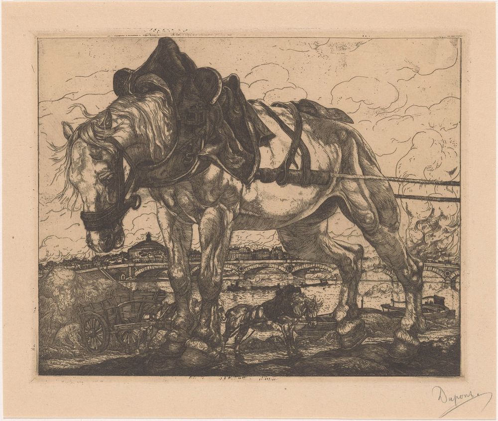 Trekpaard bij de Seine in Parijs (1898) by Pieter Dupont