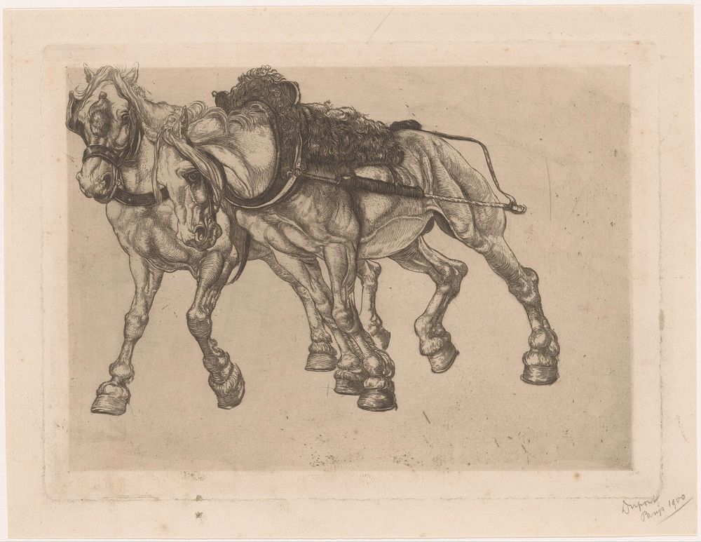 Twee jaagpaarden langs de Marne (1900) by Pieter Dupont