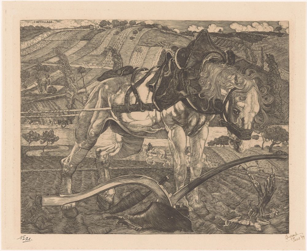 Ploegend paard op een heuvel (1899) by Pieter Dupont