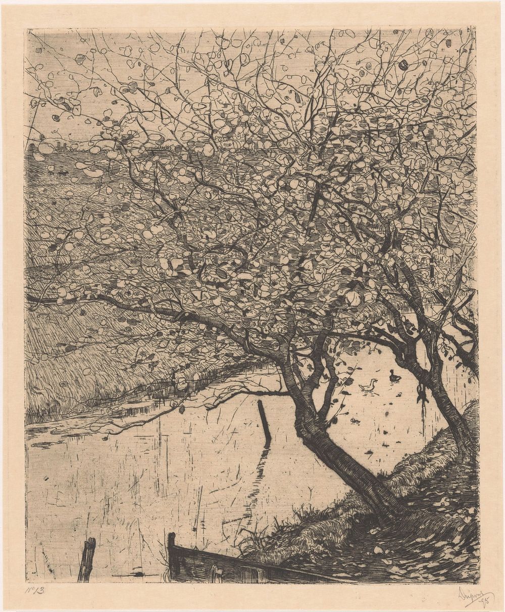 Scheefgegroeide appelbomen langs een sloot (1895) by Pieter Dupont