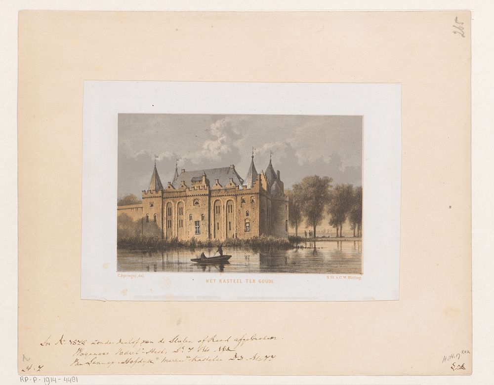 Kasteel van Gouda (1847 - 1865) by Cornelis Springer, Cornelis Springer and Koninklijke Nederlandse Steendrukkerij van C W…