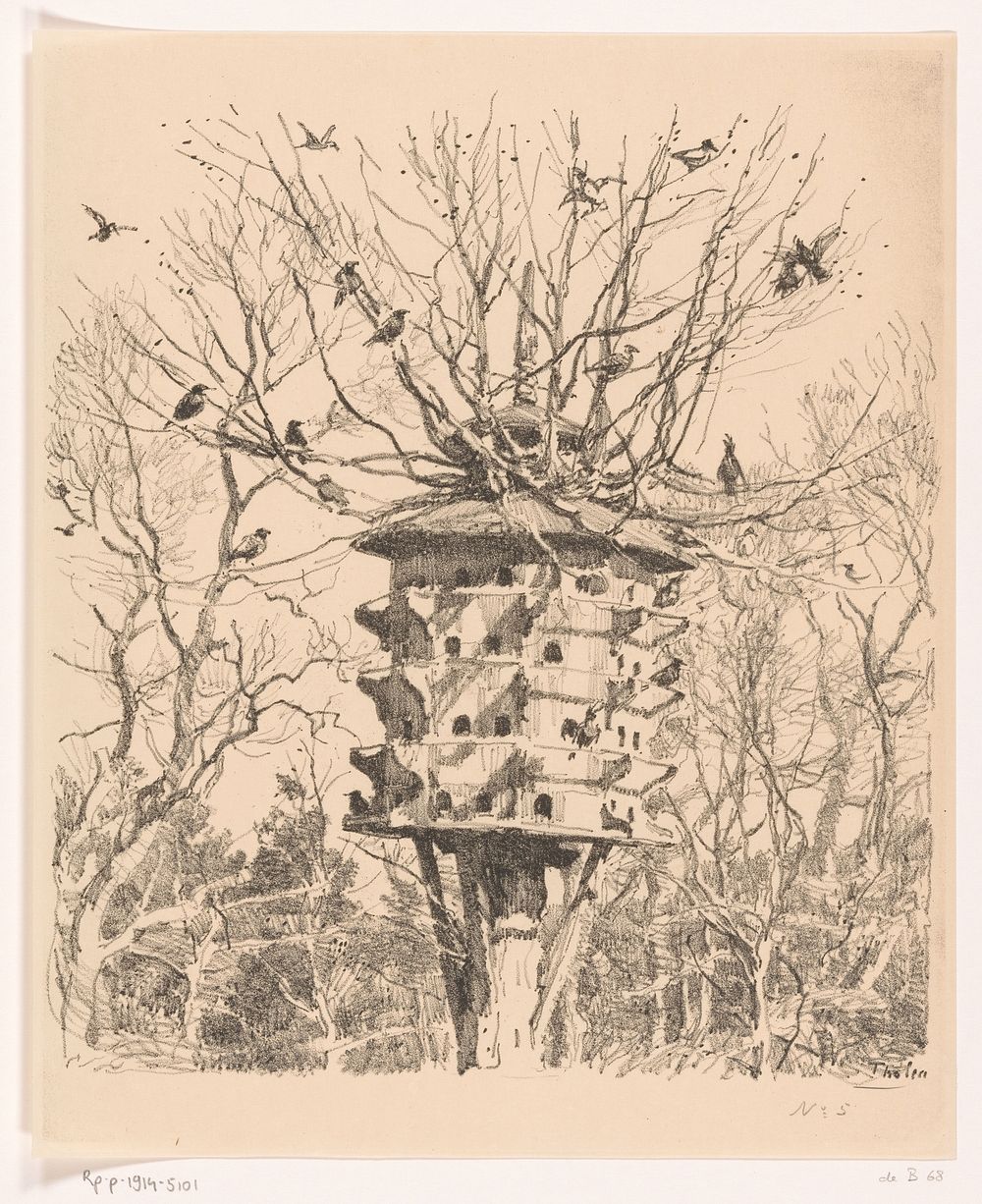 Groot vogelhuis aan een boom (1870 - 1914) by Willem Bastiaan Tholen