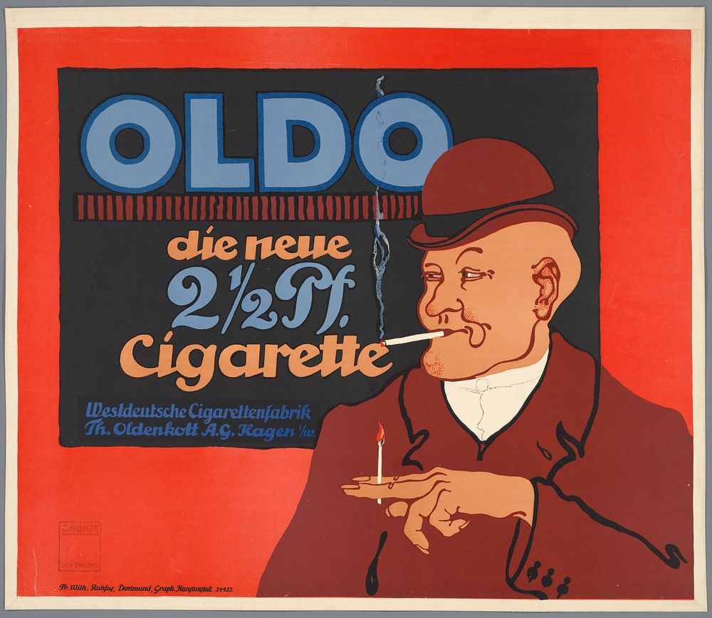 Oldo. Die neue 2 1/2 Pf. Cigarette. Westdeutsche CigarettenfabrikTh. Oldenkott A.G. Hagen i.W. (c. 1910 - c. 1915) by Carl…
