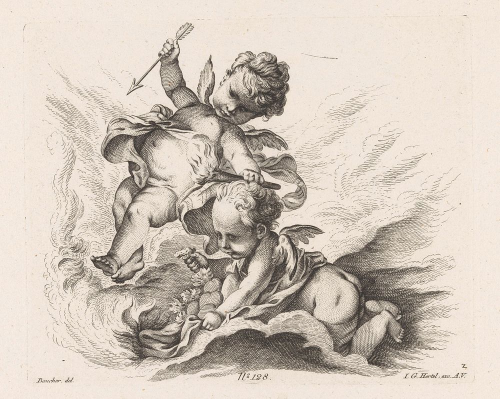 Putti met pijl en toorts (1705 - 1775) by Boucher and Johann Georg Hertel I