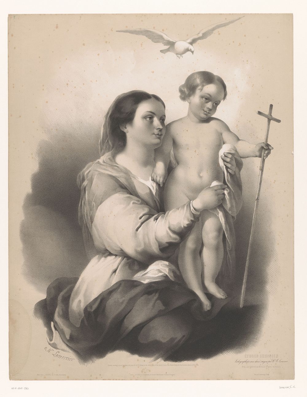 Madonna met staand kind op haar schoot (1851) by Charles Nicolas Lemercier, Bartolomé Esteban Murillo, Joseph Rose…