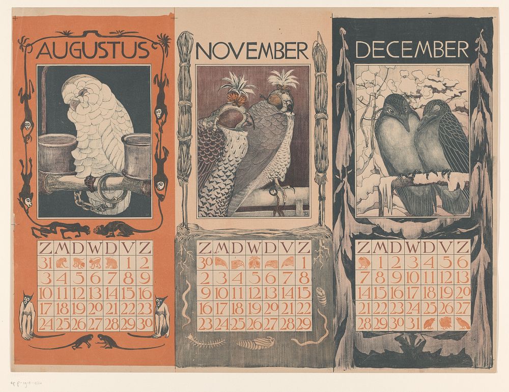 Kalenders voor augustus, november en december 1902 (1902) by Theo van Hoytema, Theo van Hoytema and Gebroeders Braakensiek