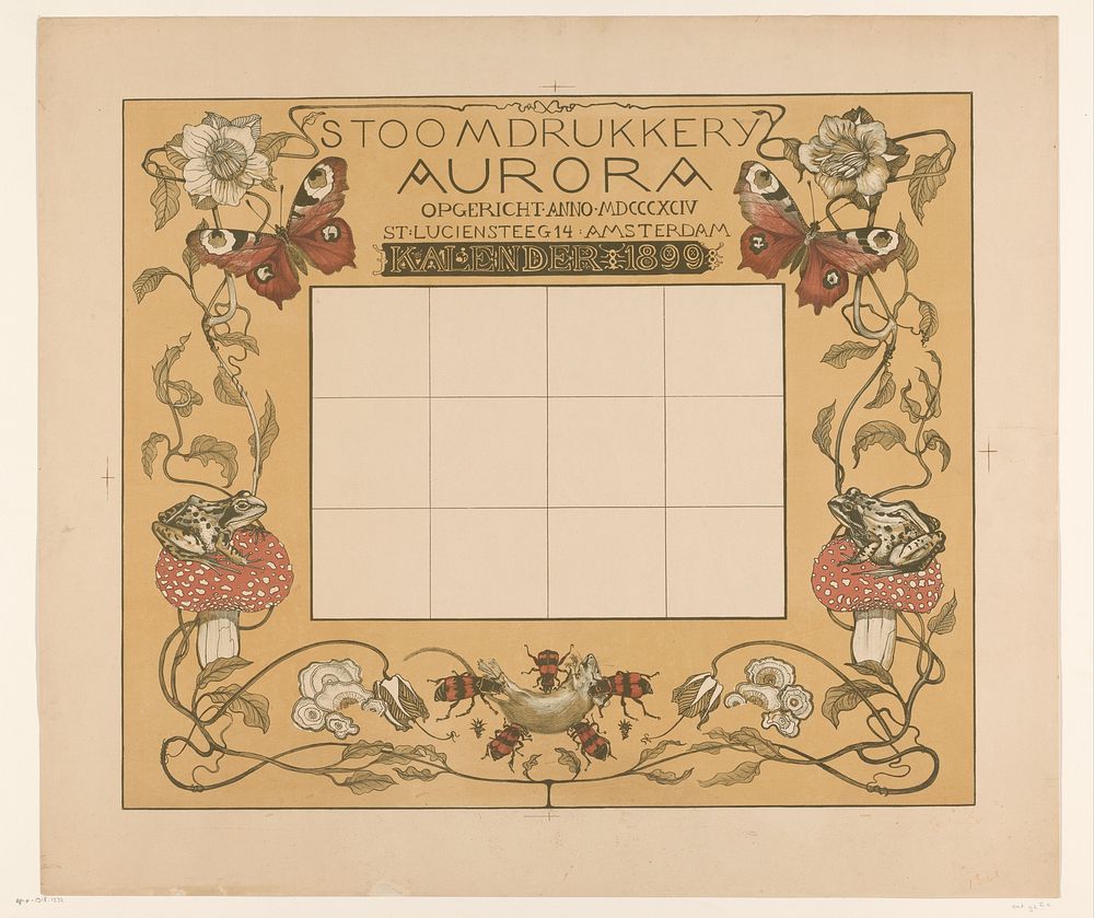 Kalender van het jaar 1899, met bloemen, insecten en kikkers (1898) by Theo van Hoytema