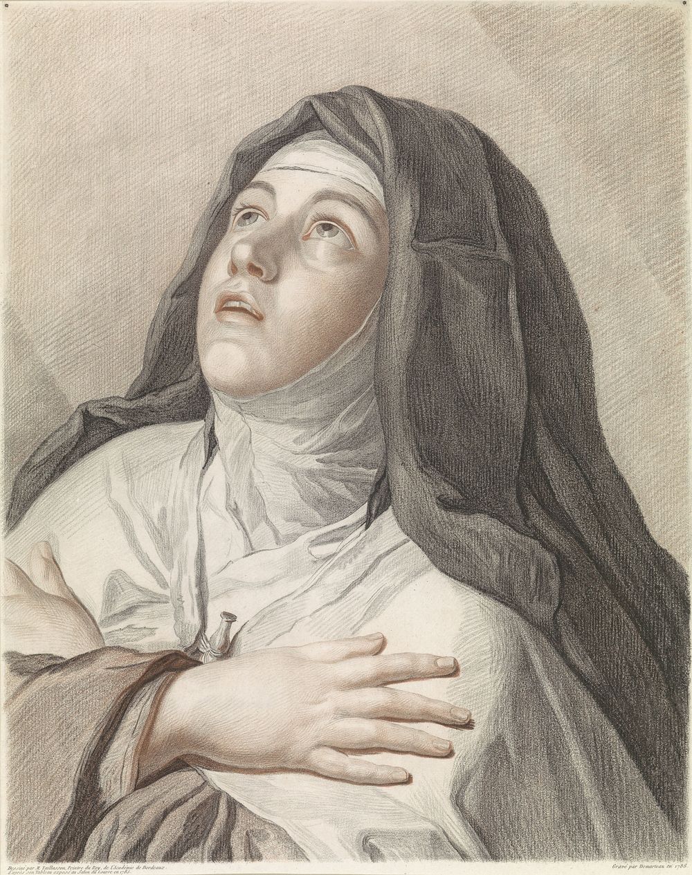 Heilige Theresa in gebed (1786) by Gilles Antoine Demarteau, M Taillasson, M Taillasson and Gilles Antoine Demarteau