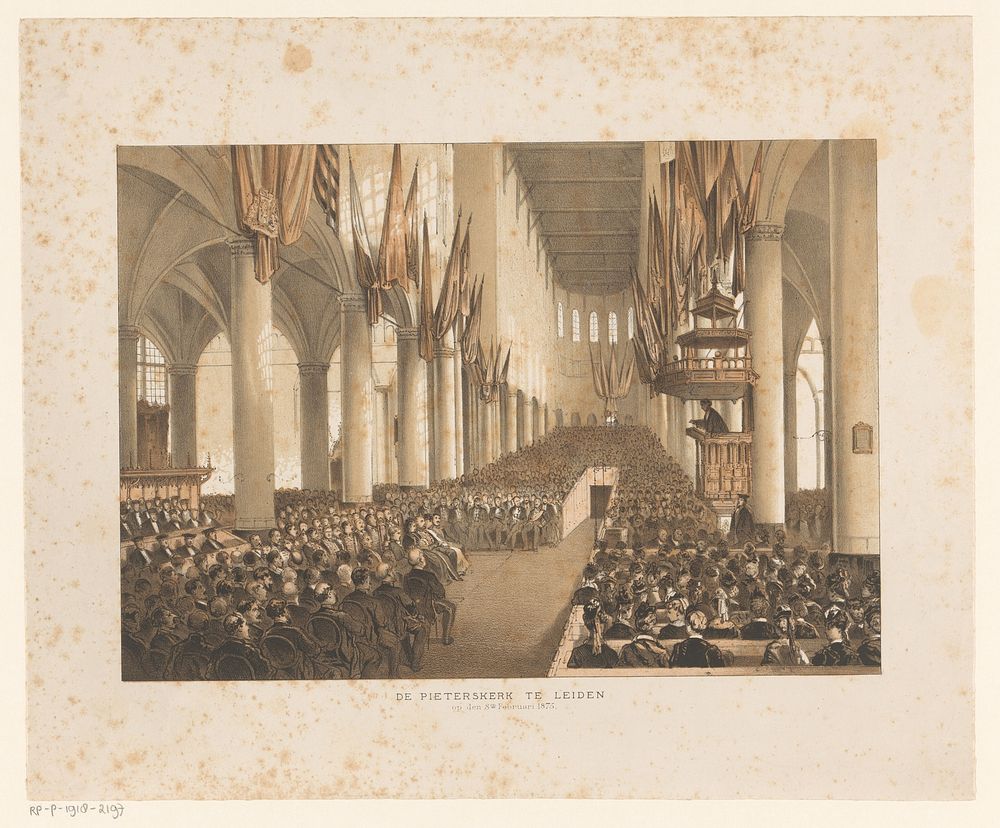 Interieur van de Pieterskerk te Leiden tijdens het derde eeuwfeest van de universiteit (1875) by anonymous
