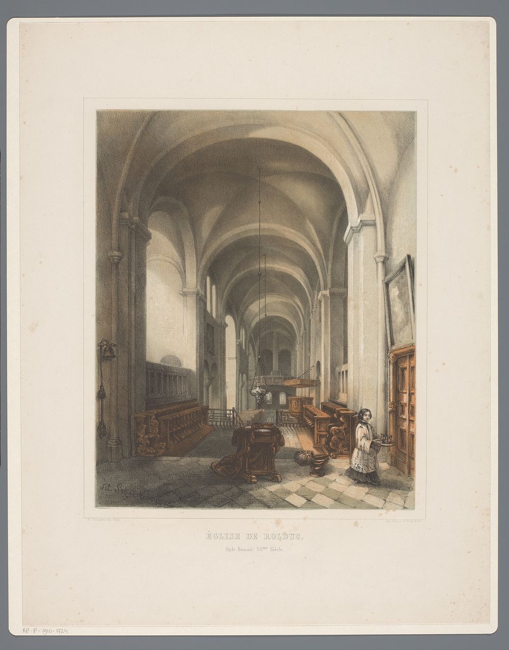 Interieur van Abdijkerk Rolduc (1852) by Alexander Schaepkens, Alexander Schaepkens and Simonau and Toovey