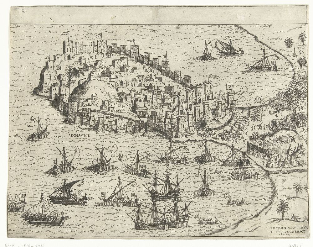 Zeeslag bij een Ottomaans schiereiland (1550) by Hieronymus Cock and Hieronymus Cock