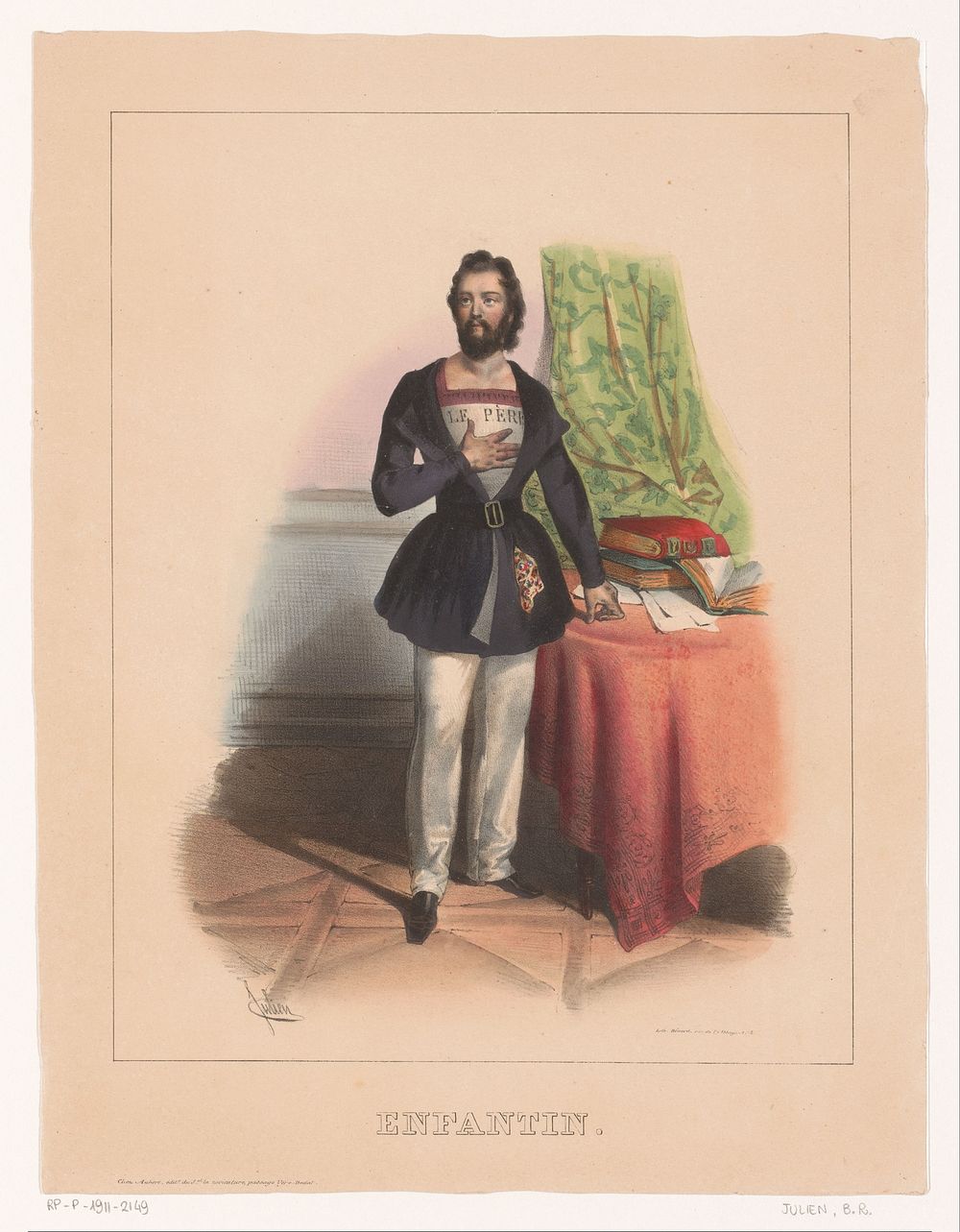 Staande man met hand op zijn borst (1832) by Bernard Romain Julien, Jean François Benard and Aubert and Cie